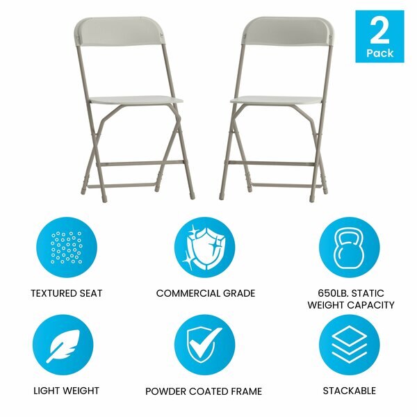 Hercules Series Plastic Folding Chair Beige - 2 Pack 650LB Weight Capacity Comfortable Event Chair-Lightweight Folding Chair