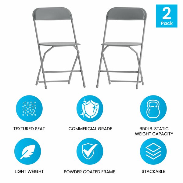 Hercules Series Plastic Folding Chair Grey - 2 Pack 650LB Weight Capacity Comfortable Event Chair-Lightweight Folding Chair