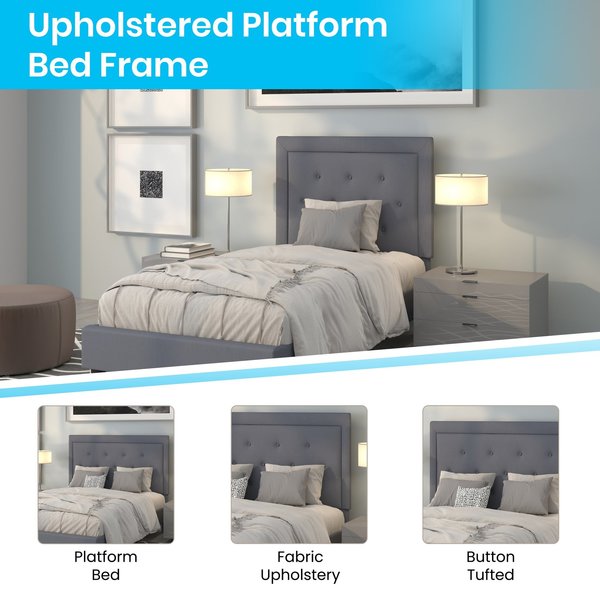 Roxbury Twin Platform Bed, Light Gray