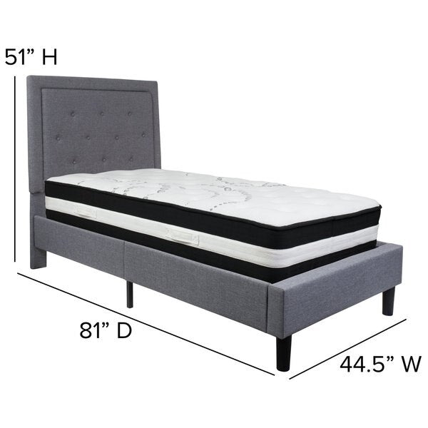 Roxbury Twin Platform Bed Set, Light Gray