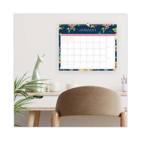 Day Designer Wirebound Wall Calendar, 15 x 12, Navy Floral, 2020