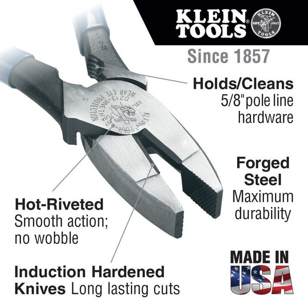 9 3/8 in Linemans Plier High Leverage, Steel