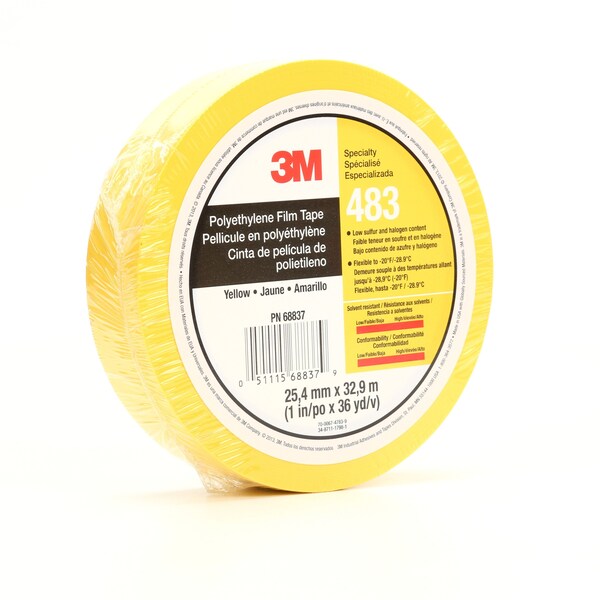 Film Tape, Polyethylene, Yellow, 1In x 36Yd