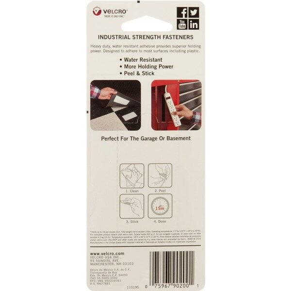 Reclosable Fastener, Acrylic Adhesive, 4 in, 2 in Wd, White, 2 PK