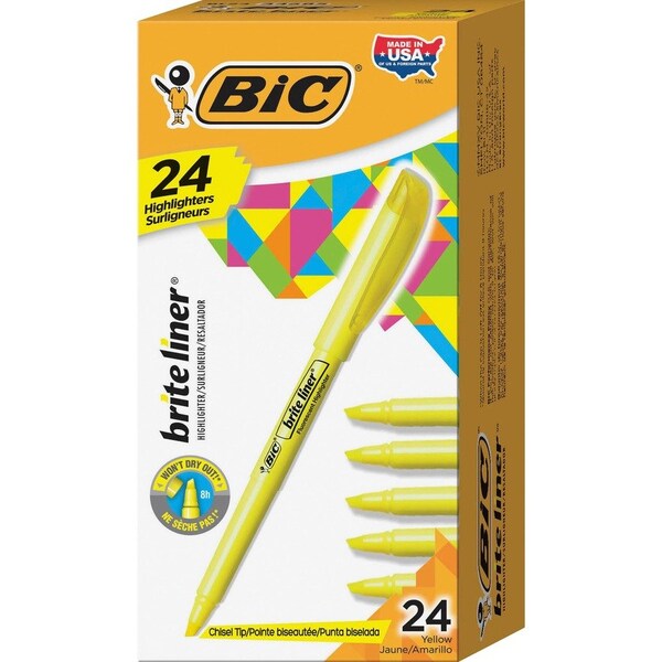 Bic Brite Liner Highlighters, Yellow, PK24