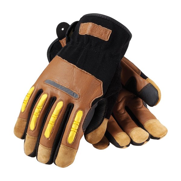 Mechanics Gloves, M, Brown/Black/Yellow, Reinforced Goatskin Leather/Foam Padded, Goatskin Leather
