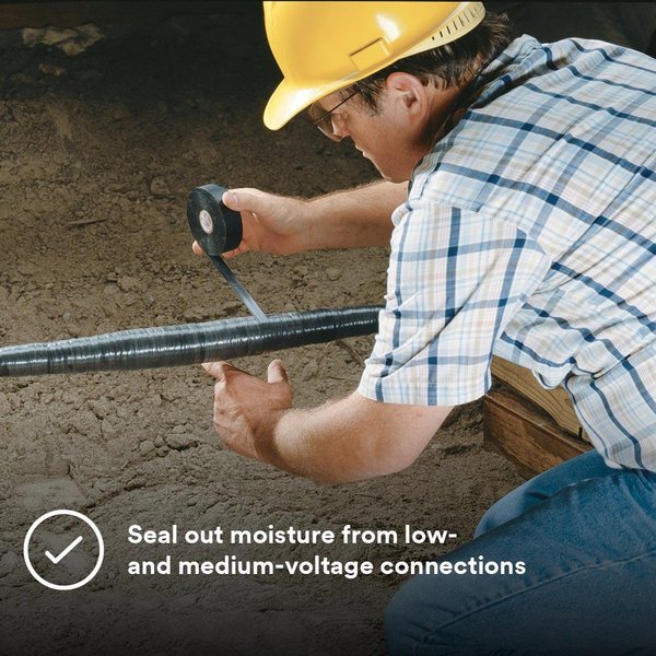 Rubber Electrical Tape, 130C, Scotch, 2 in W x 30 ft L, 30 mil thick, Black, 1 Pack