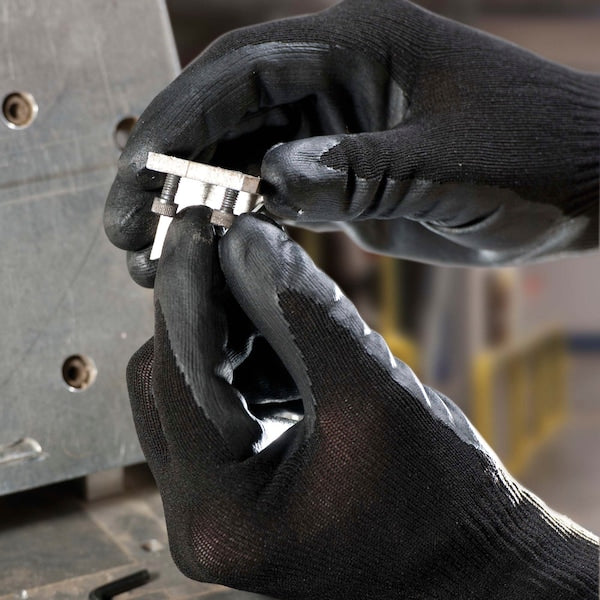 Polyurethane Coated Gloves, Palm Coverage, Black, L, PR