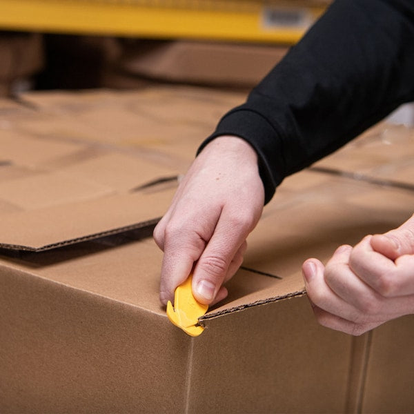 Safety Cutter, 4 5/8 in L, Fixed Blade, Safety Recessed, Contoured Plastic Handle, Yellow, 10 Pack