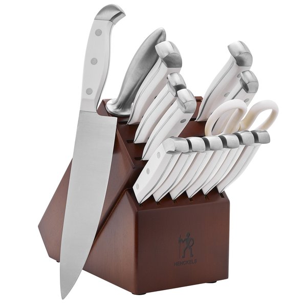 Knife Block Set, 15-pc, White Handles