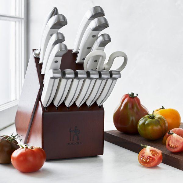 Knife Block Set, 15-pc, White Handles