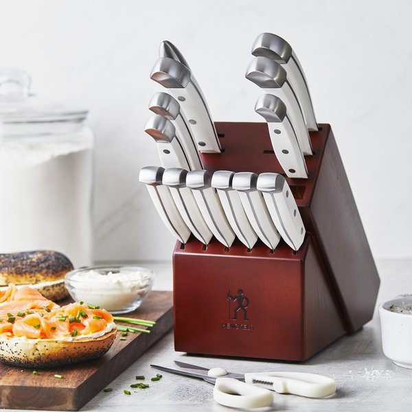 Knife Block Set, 15-pc, White Handles
