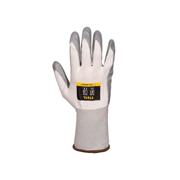 Nitrile Coated Gloves, Palm Coverage, White/Gray, M, PR