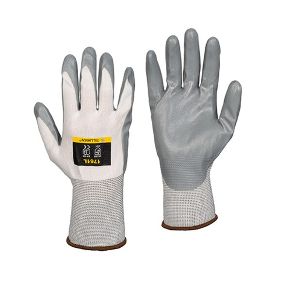 Nitrile Coated Gloves, Palm Coverage, White/Gray, M, PR