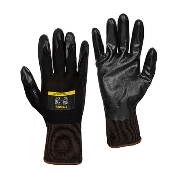 Foam Nitrile Coated Gloves, Palm Coverage, Black, S, PR