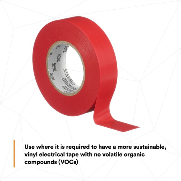 Elec Tape, 60 ft Lx3/4 in W, 6 mil, Red