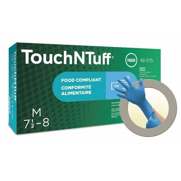 TouchNTuff Disposable Nitrile Gloves, Food Grade, Powdered, Latex Free, L, (9), Blue, 100 Pack