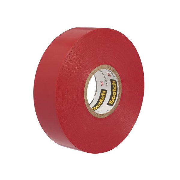 Vinyl Electrical Tape, 35, Scotch, 3/4 in W x 66 ft L, 7 mil thick, Red, 1 Pack