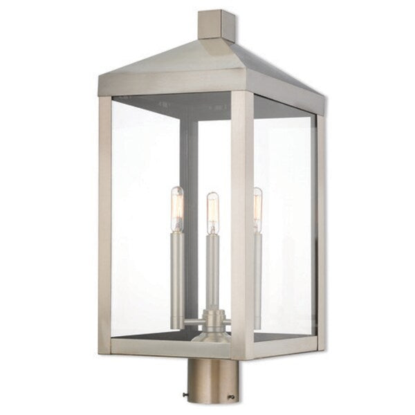 Nyack 3 Light Brushed Nickel Outdoor Post Top Lantern