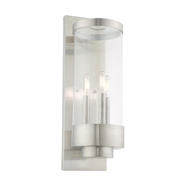 Hillcrest 3 Light Brushed Nickel Outdoor Wall Lantern