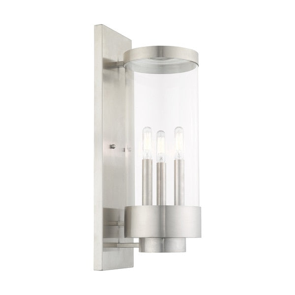 Hillcrest 3 Light Brushed Nickel Outdoor Wall Lantern