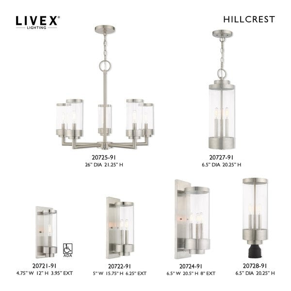 Hillcrest 3 Light Brushed Nickel Outdoor Post Top Lantern