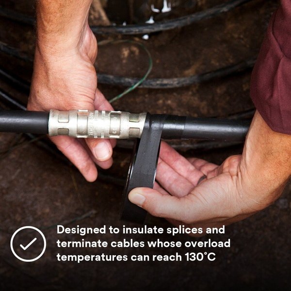 Rubber Electrical Tape, 130C, Scotch, 2 in W x 30 ft L, 30 mil thick, Black, 1 Pack