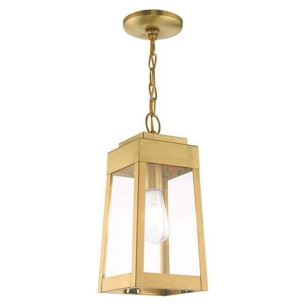 Oslo 1 Light Satin Brass Outdoor Pendant Lantern