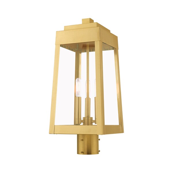 Oslo 3 Light Satin Brass Outdoor Post Top Lantern