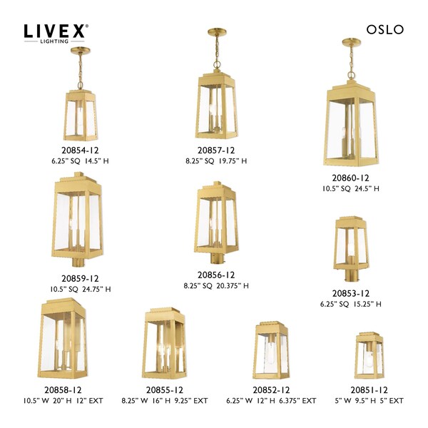 Oslo 3 Light Satin Brass Outdoor Post Top Lantern