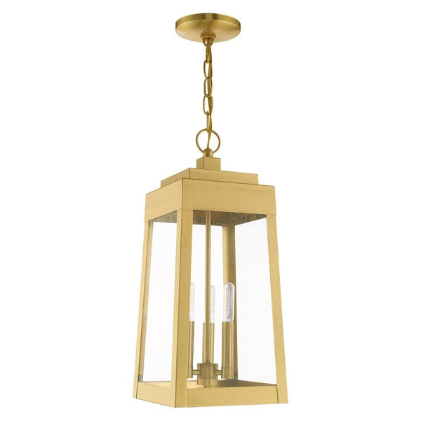 Oslo 3 Light Satin Brass Outdoor Pendant