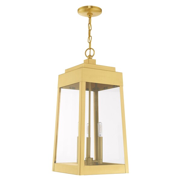 Oslo 3 Light Satin Brass Outdoor Pendant Lantern