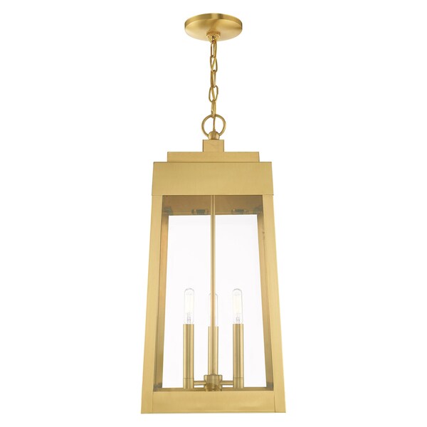 Oslo 3 Light Satin Brass Outdoor Pendant Lantern