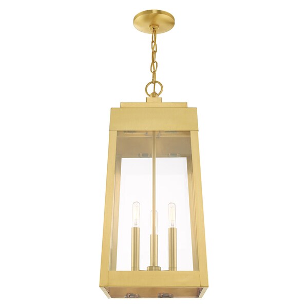 Oslo 3 Light Satin Brass Outdoor Pendant Lantern