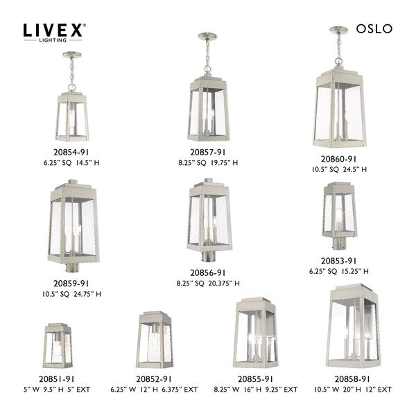 Oslo 3 Light Brushed Nickel Outdoor Pendant Lantern