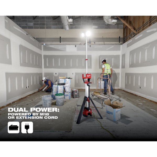 Cordless Tripod Light, M18 Battery, Rocket Series, 84 in Max Height, 6,000 Lumens, 10 Hour Run Time