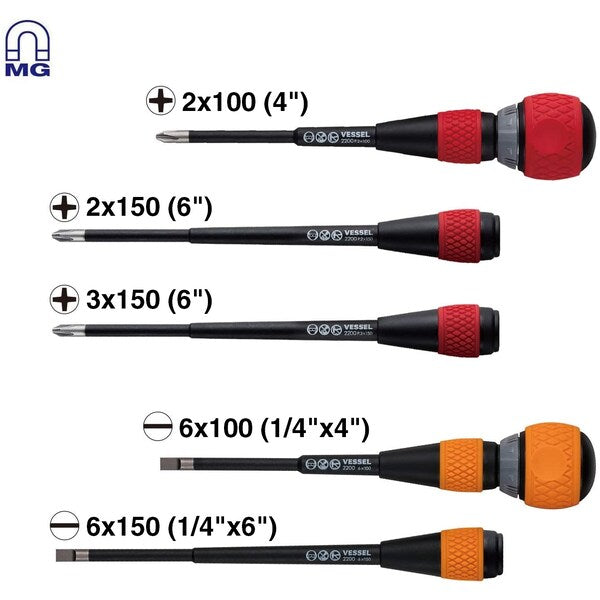 BALL GRIP Ratchet Screwdriver 5PC. Set