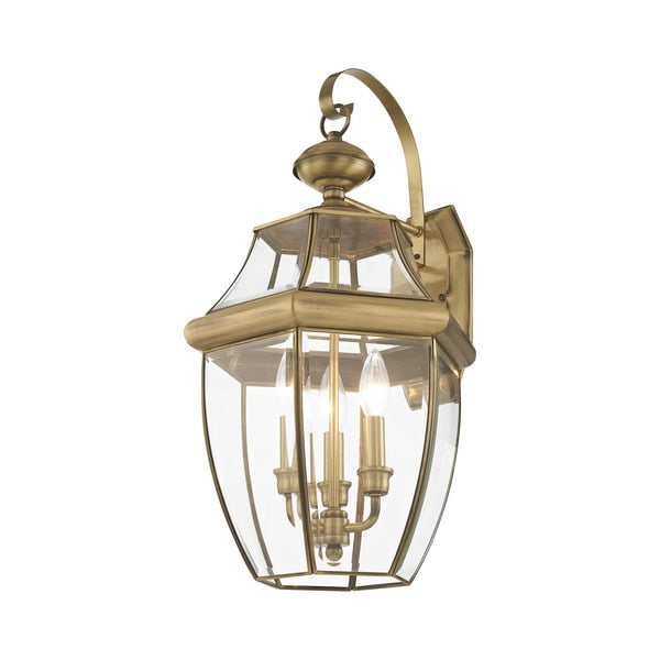 Monterey 3 Light Antique Brass Outdoor Wall Lantern