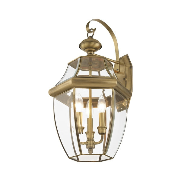 Monterey 3 Light Antique Brass Outdoor Wall Lantern