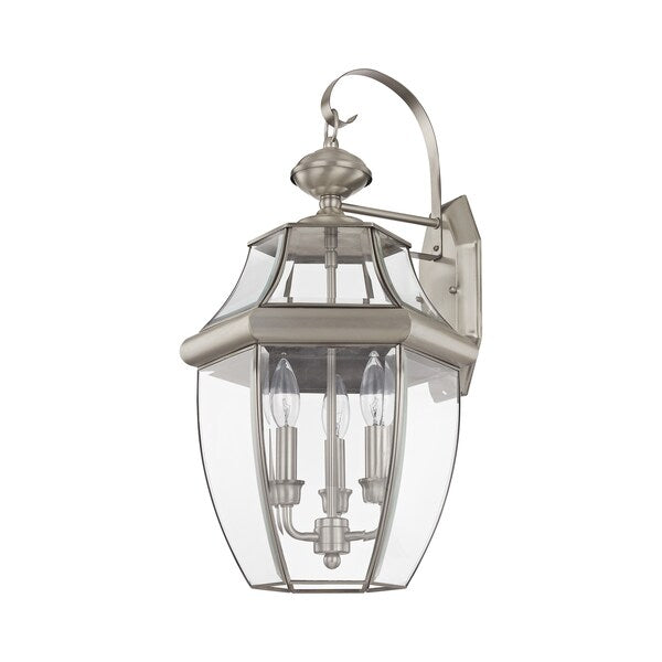 Monterey 3 Light Brushed Nickel Outdoor Wall Lantern