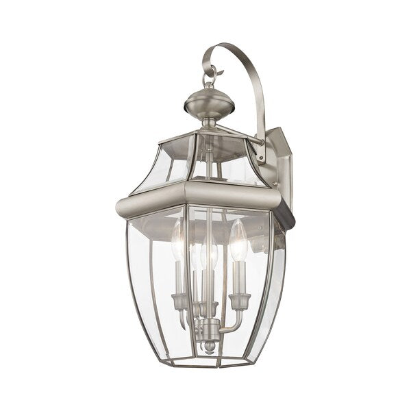 Monterey 3 Light Brushed Nickel Outdoor Wall Lantern
