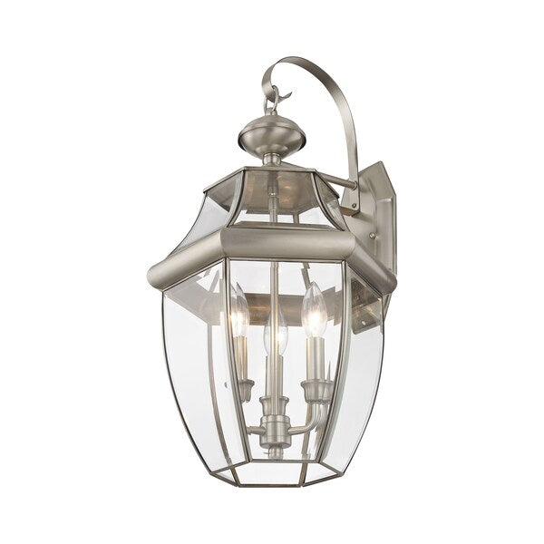 Monterey 3 Light Brushed Nickel Outdoor Wall Lantern
