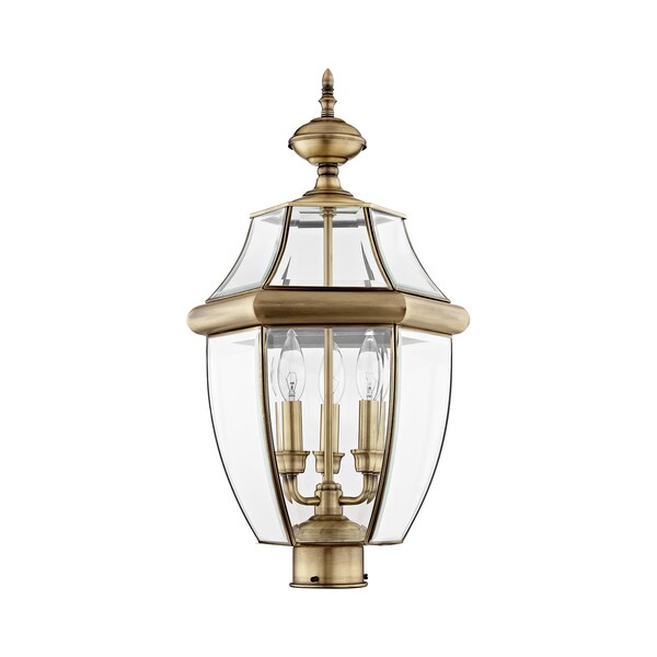Monterey 3 Light Antique Brass Outdoor Post Top Lantern