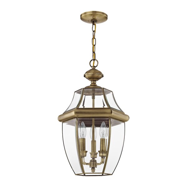Monterey 3 Light Antique Brass Outdoor Pendant Lantern