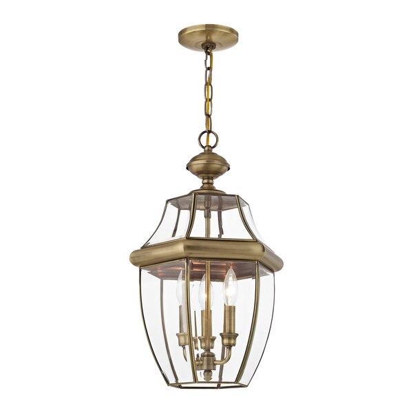 Monterey 3 Light Antique Brass Outdoor Pendant Lantern