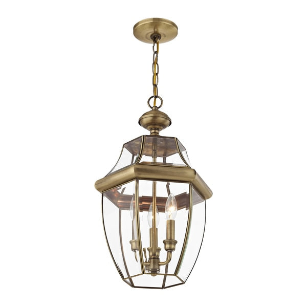 Monterey 3 Light Antique Brass Outdoor Pendant Lantern