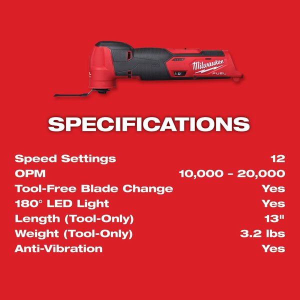 Oscillating Multi-Tool, 12V DC, Cordless, 3.9  Degrees Oscillation Angle, M12 FUEL(TM) Series