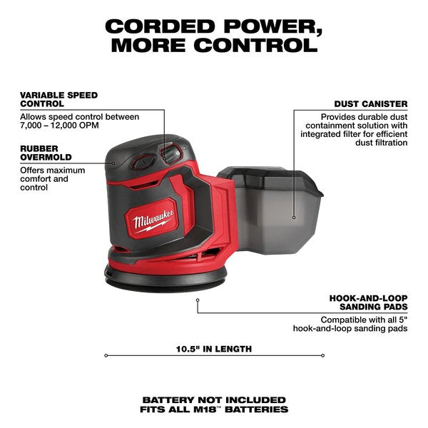 M18 Random Orbit Sander, 18V, Cordless, Tool-Only