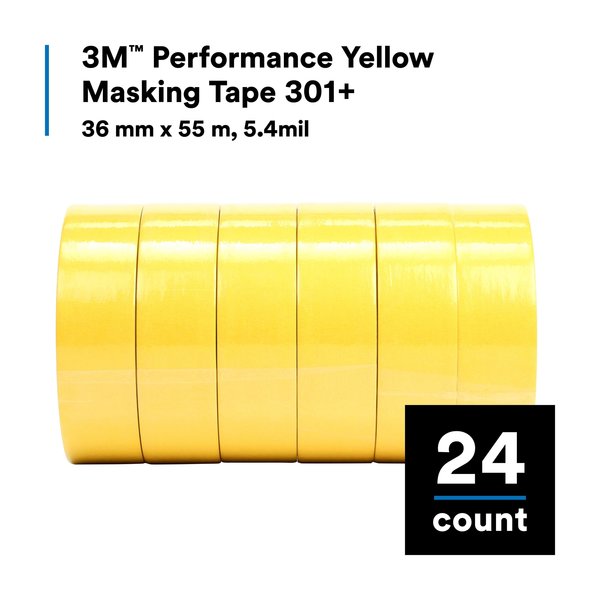 Masking Tape, Yellow, 1-13/32inx60yd, PK24