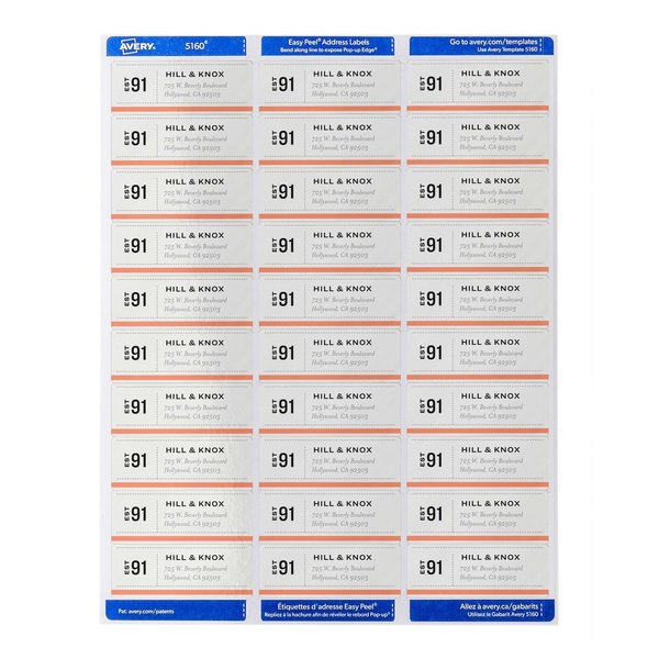 AveryÂ® Easy PeelÂ® Address Labels, Permanent Adhesive, 1